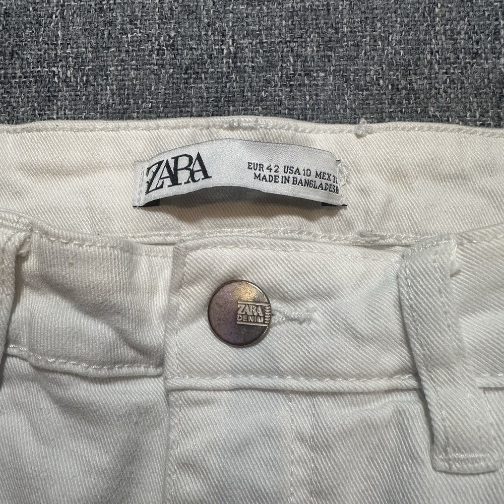 ZARA Women's White Skinny Jeans Size 10 High Rise Stretch Denim Gold Button - Picture 3 of 9